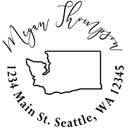 Washington state address stamp, choice of 30+ ink colors, customize instantly online, personalize name, special note and more. Designer fonts, no minimums, fast turnaround, quality guaranteed.