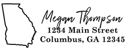 Georgia state return address stamp, choice of 30+ ink colors, customize instantly online, personalize name, special note and more. Designer fonts, no minimums, fast turnaround, quality guaranteed.