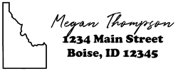 Idaho state return address stamp, choice of 30+ ink colors, customize instantly online, personalize name, special note and more. Designer fonts, no minimums, fast turnaround, quality guaranteed.