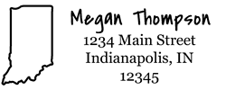 Indiana state return address stamp, choice of 30+ ink colors, customize instantly online, personalize name, special note and more. Designer fonts, no minimums, fast turnaround, quality guaranteed.