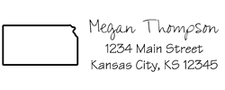 Kansas state return address stamp, choice of 30+ ink colors, customize instantly online, personalize name, special note and more. Designer fonts, no minimums, fast turnaround, quality guaranteed.
