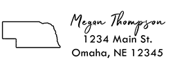 Nebraska state return address stamp, choice of 30+ ink colors, customize instantly online, personalize name, special note and more. Designer fonts, no minimums, fast turnaround, quality guaranteed.