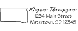 South Dakota state return address stamp, choice of 30+ ink colors, customize instantly online, personalize name, special note and more. Designer fonts, no minimums, fast turnaround, quality guaranteed.