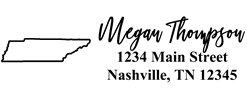 Tennessee state return address stamp, choice of 30+ ink colors, customize instantly online, personalize name, special note and more. Designer fonts, no minimums, fast turnaround, quality guaranteed.