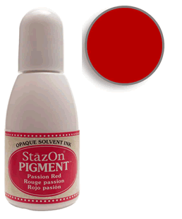 Buy a 1/2 oz. bottle of StazOn Pigment Passion Red ink refill for a Passion Red StazOn pigment stamp pad.