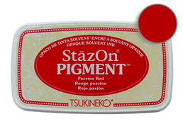 Buy a StazOn Pigment Passion Red Stamp pad designed for non-porous surfaces.