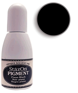 Buy a 1/2 oz. bottle of StazOn Pigment Piano Black ink refill for a Piano Black StazOn pigment stamp pad.