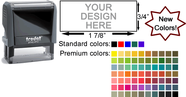 Customize a Trodat Printy 4912 self-inking stamp in real-time online!  Personalize, preview and design in 30+ colors and 60+ fonts.  Free logo and image upload, quick turnaround, no minimums, replacement pads available.