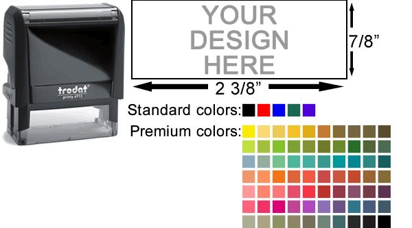 Personalize the perfect Trodat Printy 4913 custom self inking stamps!  Preview immediately online, choose 40+ colors, customize text, select 60+ fonts, upload graphics and logos free.  Quick turnaround, free ship, no minimums.