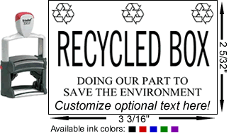Recycled Box Stamp: Self-inking, professional quality.  Reinforced steel core for everyday and continuous use.  Up to 10,000 impressions before needs re-inking.