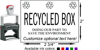 Recycled Box Stamp: Self-inking, professional quality.  Reinforced steel core for everyday and continuous use.  Up to 10,000 impressions before needs re-inking.